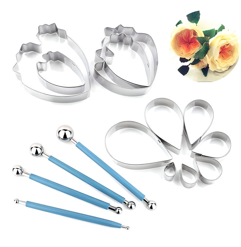 Zavaca 7 Pcs Rose Petal Cutter  4 Pcs Herbaceous Peony Cutter & 4 Pcs Metal Ball Fondant Cake Decorating Sugarcraft Gumpaste Flower Modelling Mold Set - Image 1