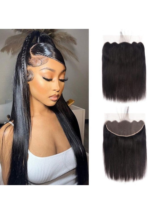 Ali Pearl AliPearl Hair 13x4 Lace Frontal Human Hair for Women Brazilian Straight Lace Front Closure From Ear To Ear with Baby Hair Free Part Transparent Lace 150% Density Natural Black Color (10 Inch)  - Image 1