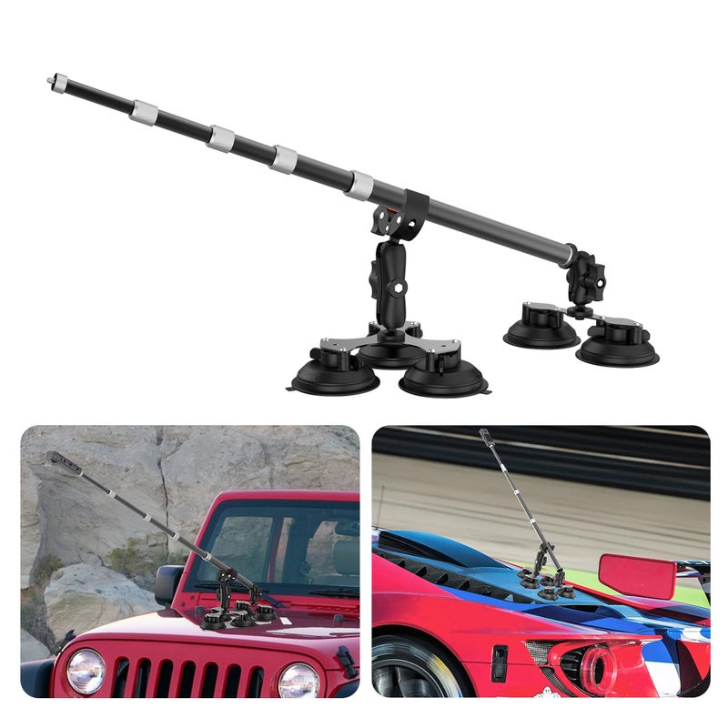 aoeyoo Five Suction Cup Car Mount for Insta360 Car Mount, 5 in 1 Suction Action Camera Mount with Invisible Selfie Stick for Insta360 X5 X4 X3, GoPro, DJI OSMO 360 Camera (Premium Locking Drop Proof Version) - Image 1