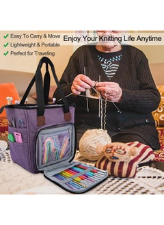 Coopay Yarn Bag Knitting Tote Bag, Portable Yarn Tote Organizer Sewing Basket For Crochet Hook Set, Knitting Needles, Crocheting Project, Skein And Sewing Supplies - No Accessories(Elegant Purple)  - Image 3