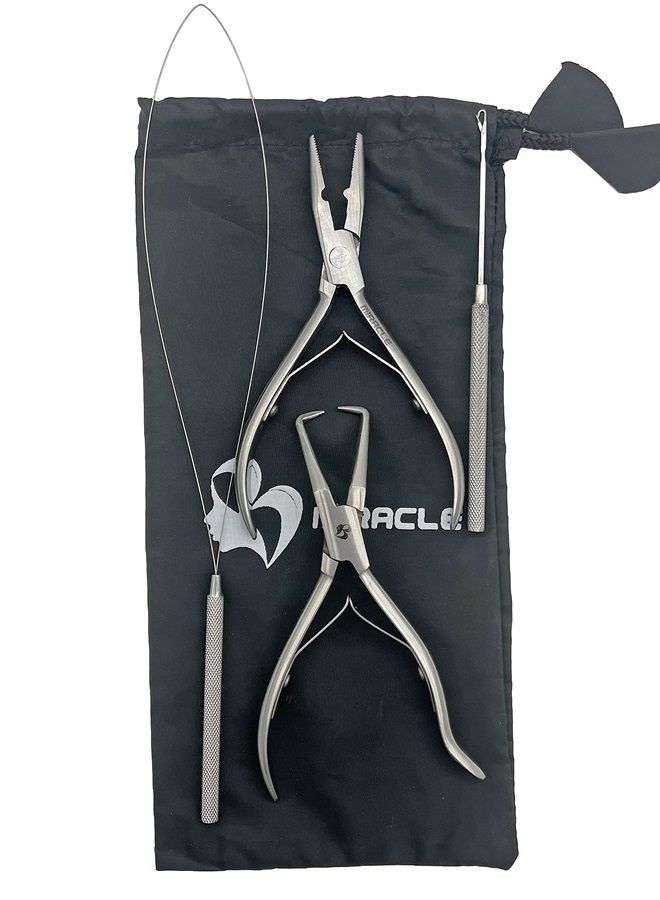 Miracle Hair Extension Beading Tool Kit, Hair Extension Pliers for Micro Ring Beads Sealing & Release,4 PCS Stainless Steel Extensiont Kit.