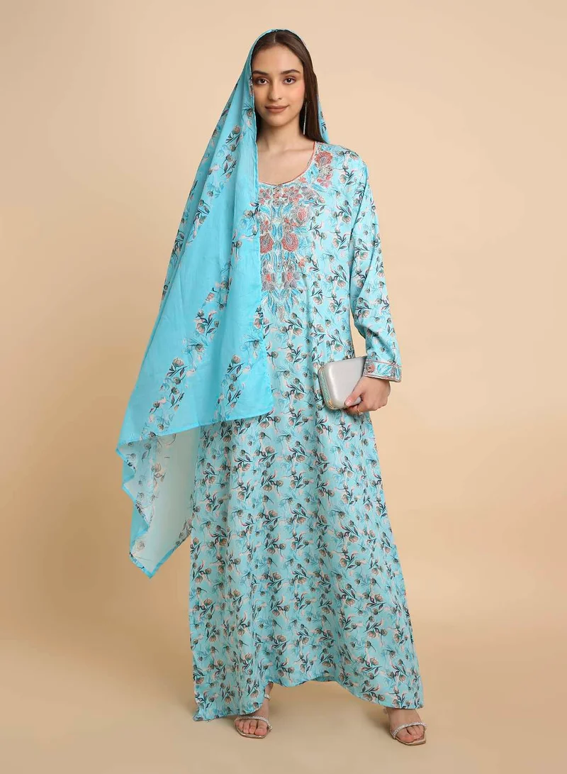 HANA & SARA Elegant Arabic Mukhawar Jalabiya in Pure Giza Silk Cotton for Women with Head Scarf