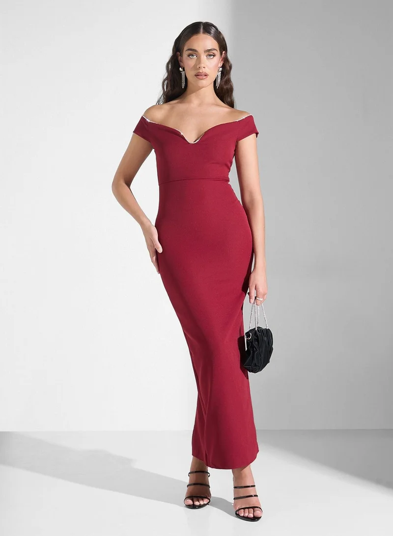 Ginger Boutique  Off-Shoulder Column Dress for Women | Best Price UAE