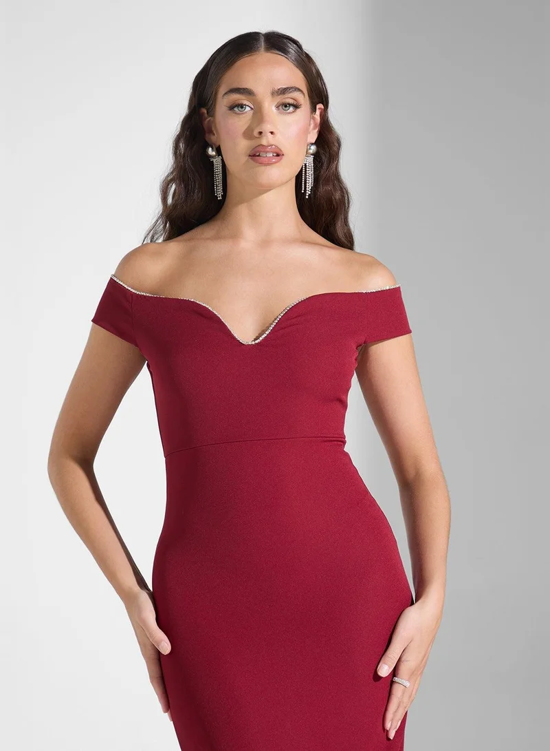 Ginger Boutique  Off-Shoulder Column Dress for Women | Best Price UAE