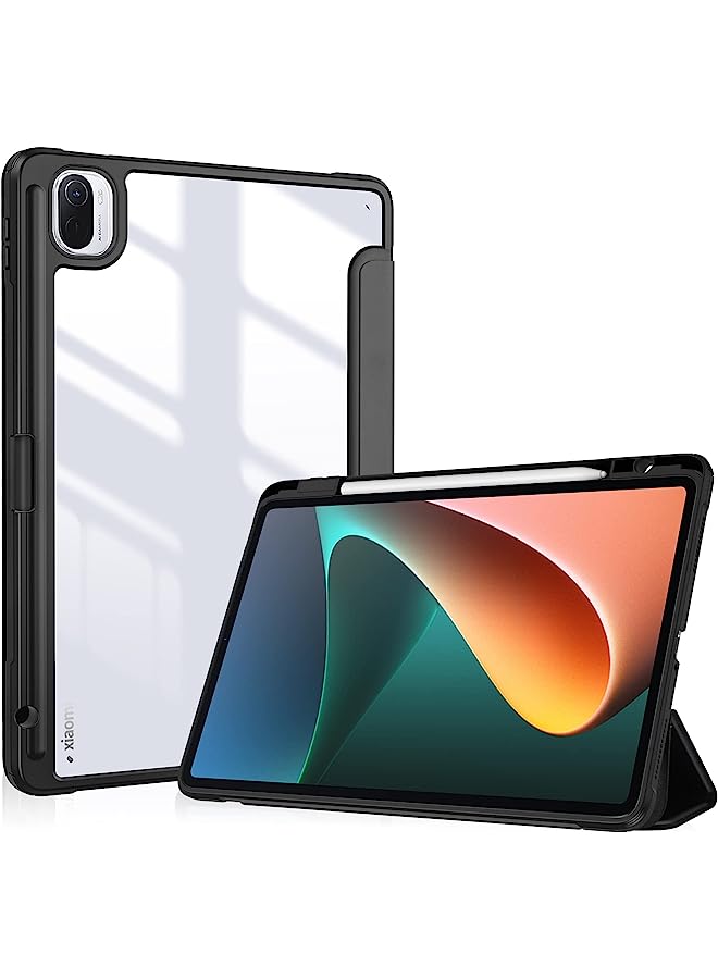 Procases Case For Xiaomi Pad 5/5 Pro 11 Inch 2021, Protective Slim Folio Smart Cover Transparent Hard Shell Back Case With Pencil Holder For Xiaomi Mi Pad 5/Mi Pad 5 Pro 11.0” 2021 Release -Black - Image 1