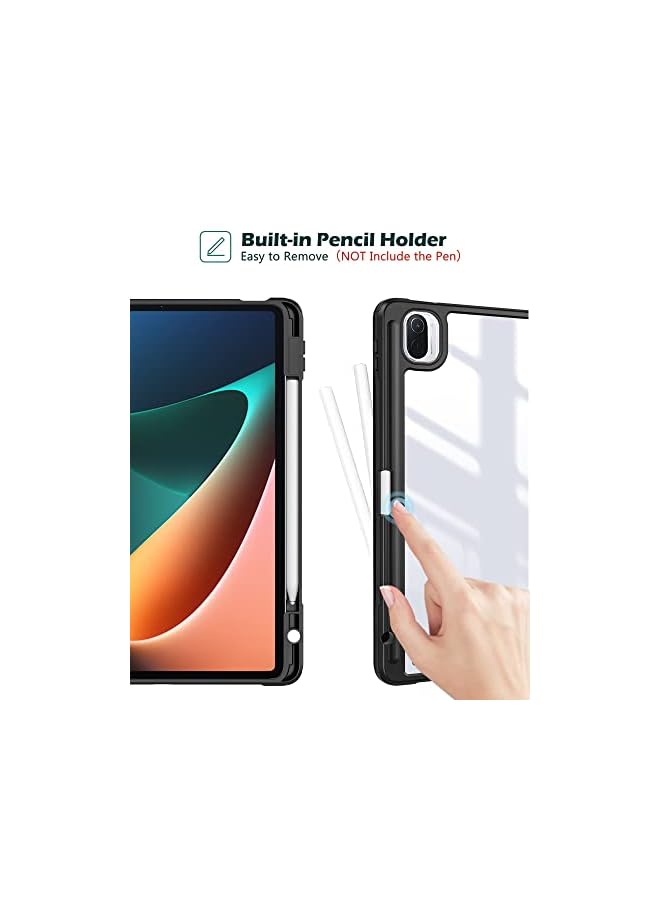 Procases Case For Xiaomi Pad 5/5 Pro 11 Inch 2021, Protective Slim Folio Smart Cover Transparent Hard Shell Back Case With Pencil Holder For Xiaomi Mi Pad 5/Mi Pad 5 Pro 11.0” 2021 Release -Black - Image 2