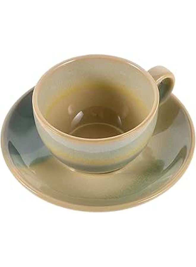 Green Water Pattern Ceramic Coffee Cup and Saucer Set 90ml for Latte Tea Home Office - Image 1
