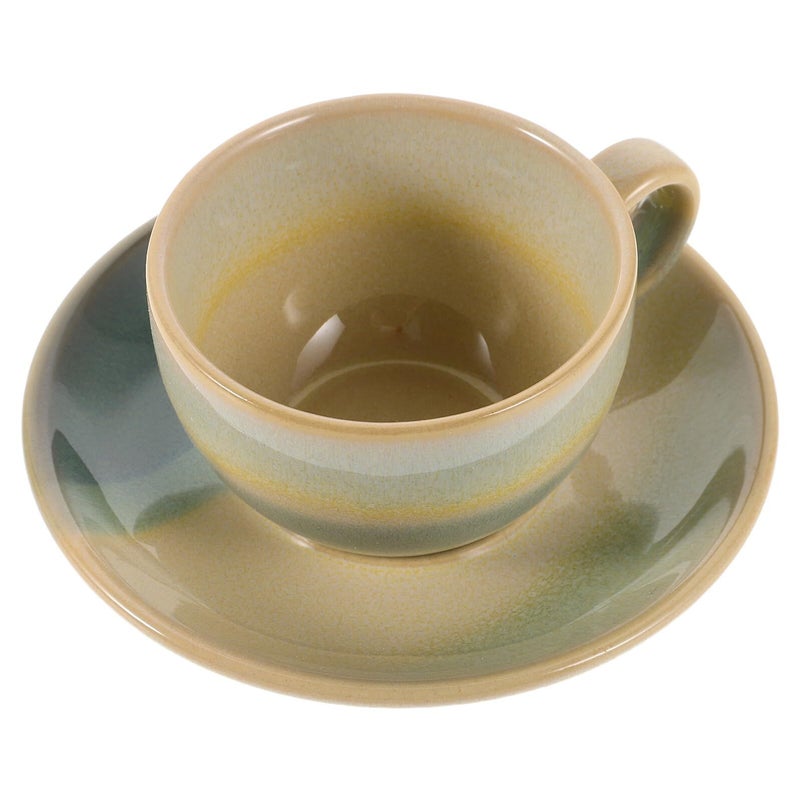 Green Water Pattern Ceramic Coffee Cup and Saucer Set 90ml for Latte Tea Home Office - Image 2