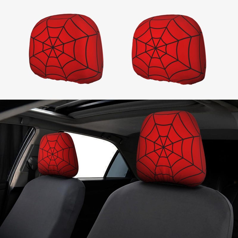 YANGDADA Red Spider Web Cute Car Head Rest Covers 2 Piece Elastic Car Seat Headrest Protector Universal Fit Most Vehicles Auto Interior Accessories for Women Men - Image 3