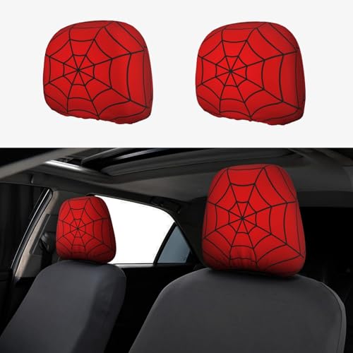 YANGDADA Red Spider Web Cute Car Head Rest Covers 2 Piece Elastic Car Seat Headrest Protector Universal Fit Most Vehicles Auto Interior Accessories for Women Men - Image 1