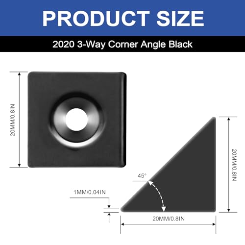 Seekliny 12pcs 2020 2Way Corner Angle Bracket Connector 2020 Extrusion Hardware TSlot VSlot Accessories with Screws and Nuts for 2020 Aluminum Extrusion Connector 3D Printer Accessories Black - Image 3
