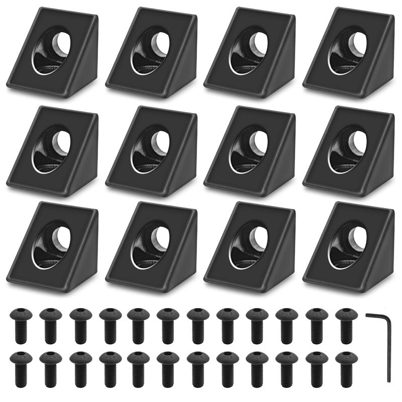 Seekliny 12pcs 2020 2Way Corner Angle Bracket Connector 2020 Extrusion Hardware TSlot VSlot Accessories with Screws and Nuts for 2020 Aluminum Extrusion Connector 3D Printer Accessories Black - Image 2
