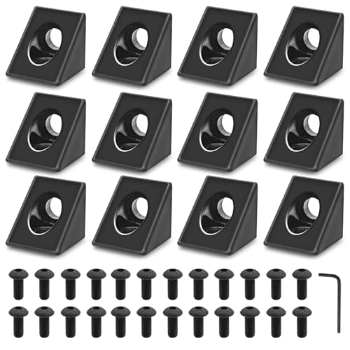 Seekliny 12pcs 2020 2Way Corner Angle Bracket Connector 2020 Extrusion Hardware TSlot VSlot Accessories with Screws and Nuts for 2020 Aluminum Extrusion Connector 3D Printer Accessories Black - Image 1