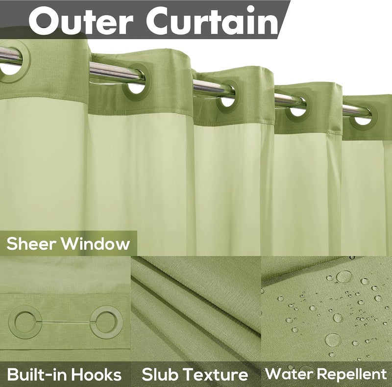 River Dream ستارة دش من River Dream بنسيج محبب بدون خطاف مع مجموعة بطانة PEVA قابلة للتثبيت - 71 × 74 بوصة (72)، نمط فندقي مع نافذة علوية شفافة، ستارة خارجية قماشية وبطانة داخلية مقاومة للماء، حكيم، 71×74 - Image 3