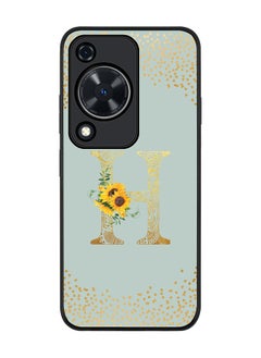 Rugged Black edge case for Huawei nova Y72 / Huawei Enjoy 70 4G,Slim fit Custom Monogram Initial Letter Floral Pattern Alphabet - H (Light Grey)