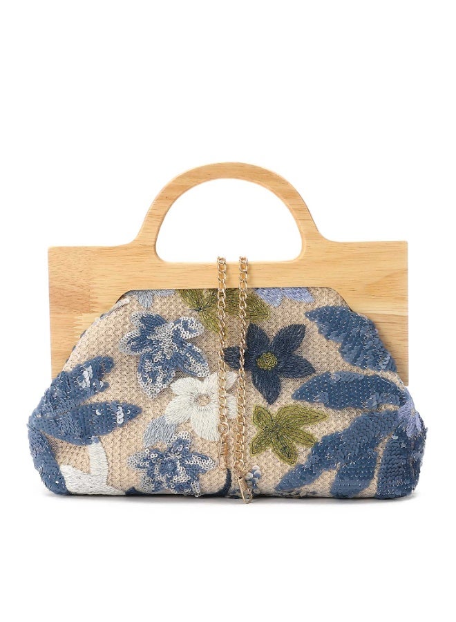 Mr.joe Mr Joe Baby Blue Elegant Sequined Floral  Clutch-shoulder bag for Women-4134 - Image 1