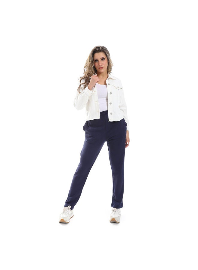 Andora Cotton Plain Navy Blue Slip On Pajama Bottom-Navy Blue - Image 1