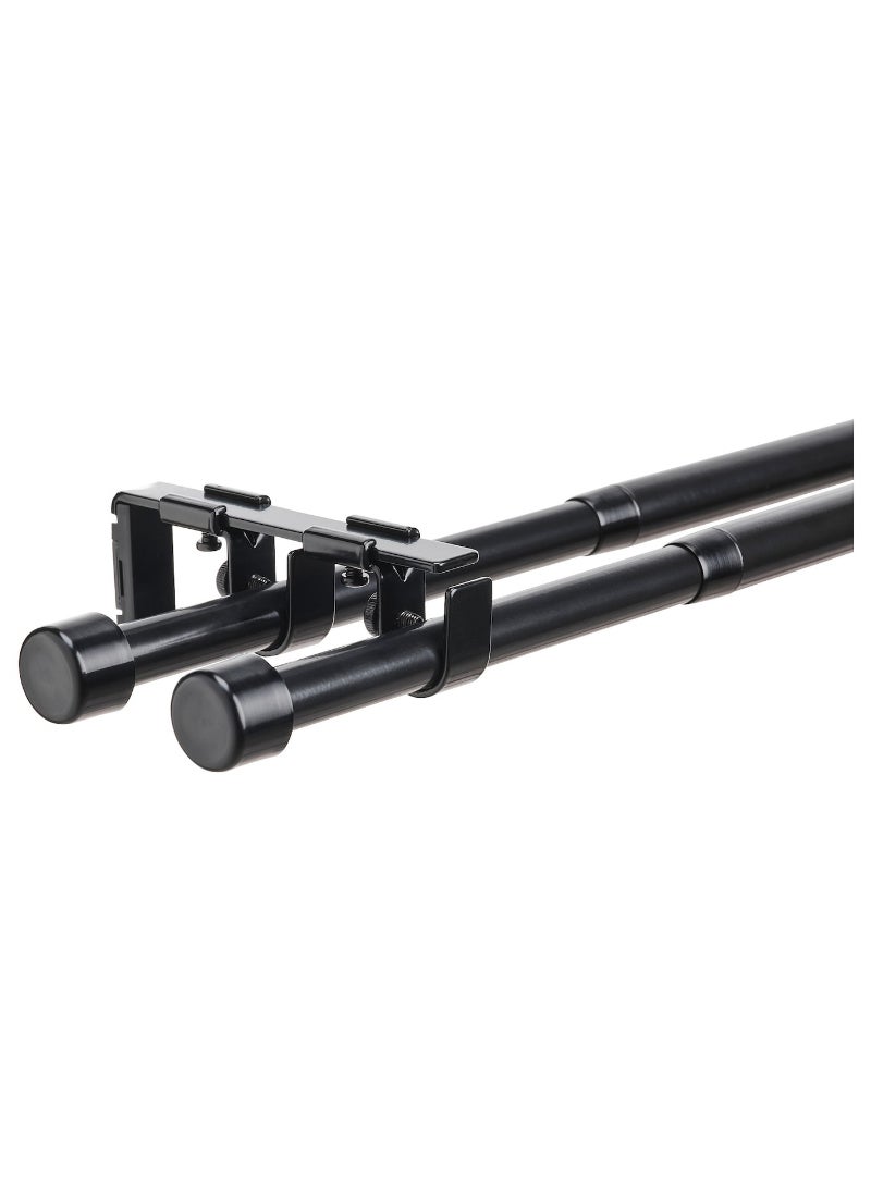 Double Curtain Rod Set, Black, Adjustable Length for Hanging Curtains and Sheer Panels, Modern Window Treatment Solution 