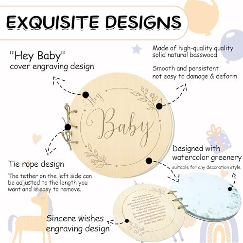 1DFAUL Baby Shower Guest Book, 80 Pages Hey Baby Shower Sign in Guest Book with Watercolor Design, Baby Shower Guest Book Alternatives Girl Boy, Wood Guestbook Keepsake Gift for New Parents - Image 2