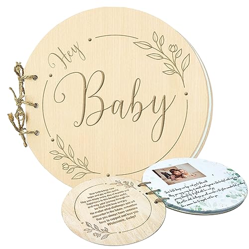 1DFAUL Baby Shower Guest Book, 80 Pages Hey Baby Shower Sign in Guest Book with Watercolor Design, Baby Shower Guest Book Alternatives Girl Boy, Wood Guestbook Keepsake Gift for New Parents - Image 1