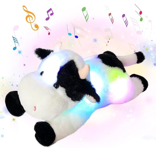 Cuteoy Glowing LED Cow Lightup Nightlight Toys Musical Plush Stuffed Animal Soft Singing Lullabies Birthday Christmas Plushies Gifts for Kids Boys Girls155 - Image 1