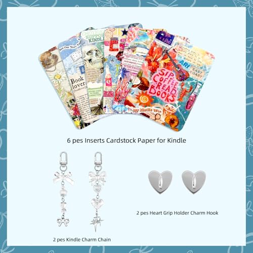Tmtains 6Pcs Inserts Cardstock for Kindle Paperwhite Clear Case 2Pcs E-reader Charms Bracelets Decor for Women Men Reader Booklovers Vintage Theme Back Cover Inserts for Kindle 11-12th (6.8"x4.8") - Image 3