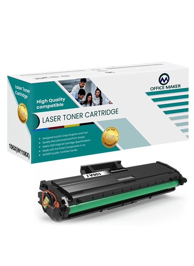 Office Maker High Capacity Toner Cartridges Replacement for HP 106A W1106A  Compatible with Laserjet HP 107 MFP 135a,135w ,137fnw (Black, 1-Pack) 2500 pages  - Image 1