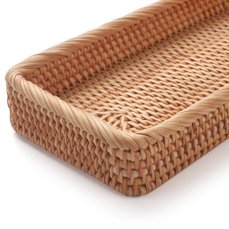 DECRAFTS Rattan Bathroom Vanity Trays Toilet Tank Baskets Long Narrow Hand Towel Storage Basket for Storage, Decorative (Natural 16.3 x 6.1 x 2 inch) - Image 4