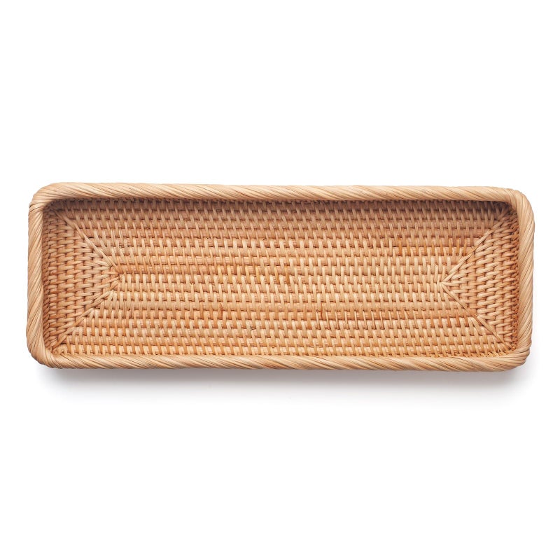 DECRAFTS Rattan Bathroom Vanity Trays Toilet Tank Baskets Long Narrow Hand Towel Storage Basket for Storage, Decorative (Natural 16.3 x 6.1 x 2 inch) - Image 3