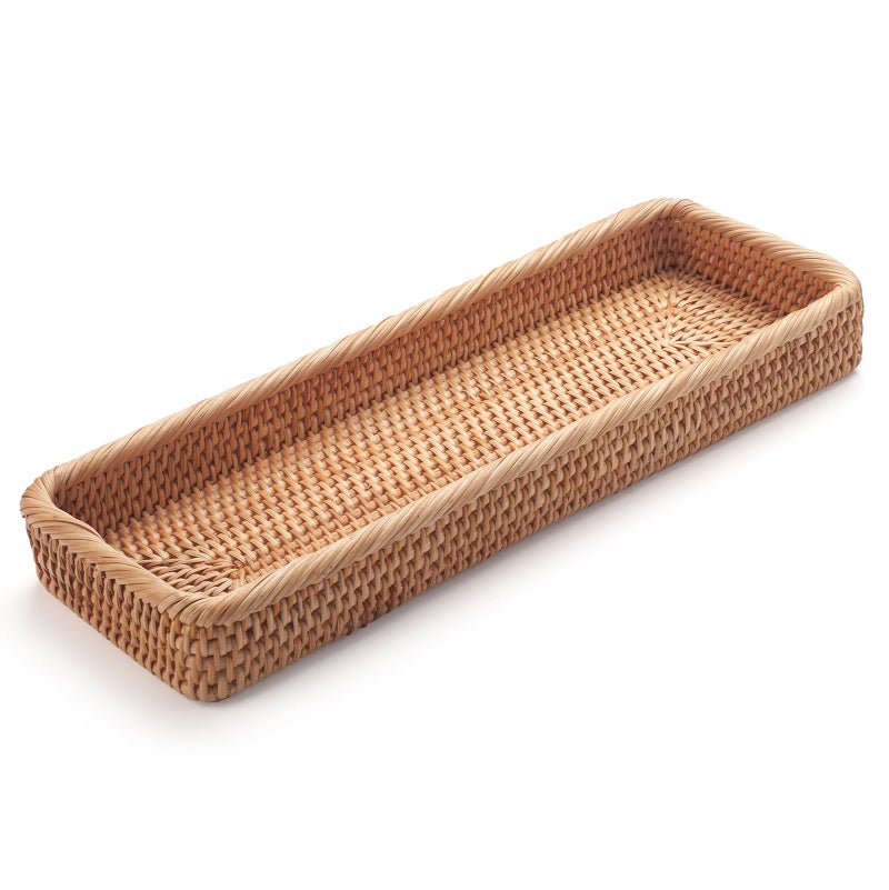 DECRAFTS Rattan Bathroom Vanity Trays Toilet Tank Baskets Long Narrow Hand Towel Storage Basket for Storage, Decorative (Natural 16.3 x 6.1 x 2 inch) - Image 2