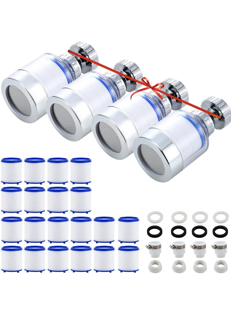 Sink Filter Water Faucet, Universal Faucet Filter 360 ° Rotating Purifier Bathroom Kitchen Faucet Water Filter-Removes Chlorine Fluoride Heavy Metals Hard Water for Home (4 Pcs+30 filter cartridges) - Image 1