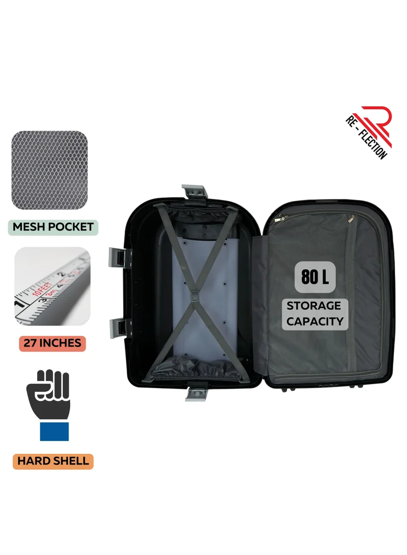 Reflection REFLECTION Hard Luggage, Trolley Bag with PP Plastic Body with Soft 3 Level Adjustable Handle, Black, 69 cm