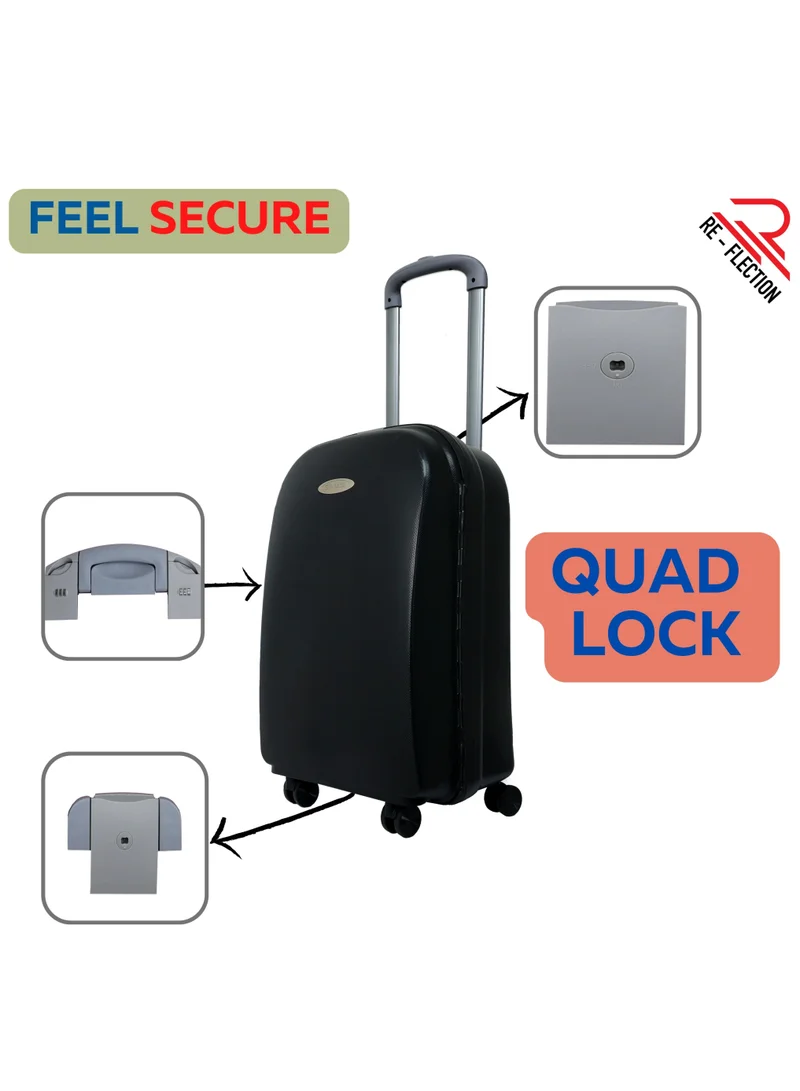Reflection REFLECTION Hard Luggage, Trolley Bag with PP Plastic Body with Soft 3 Level Adjustable Handle, Black, 69 cm