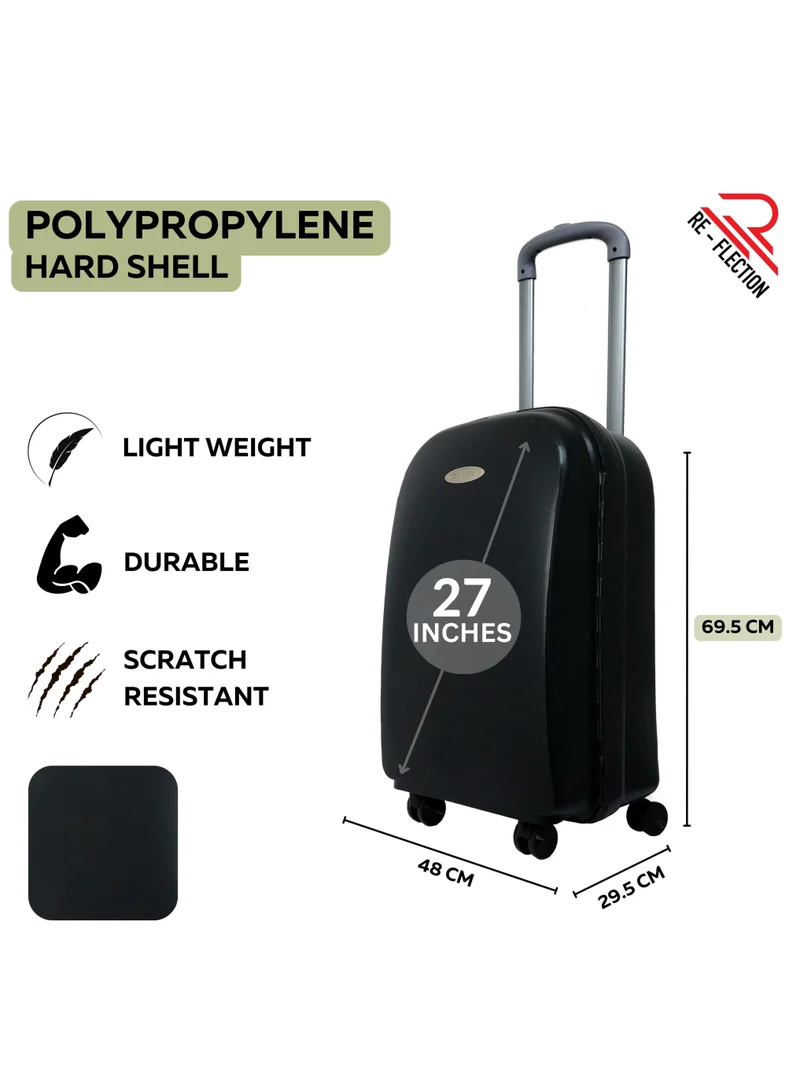 Reflection REFLECTION Hard Luggage, Trolley Bag with PP Plastic Body with Soft 3 Level Adjustable Handle, Black, 69 cm