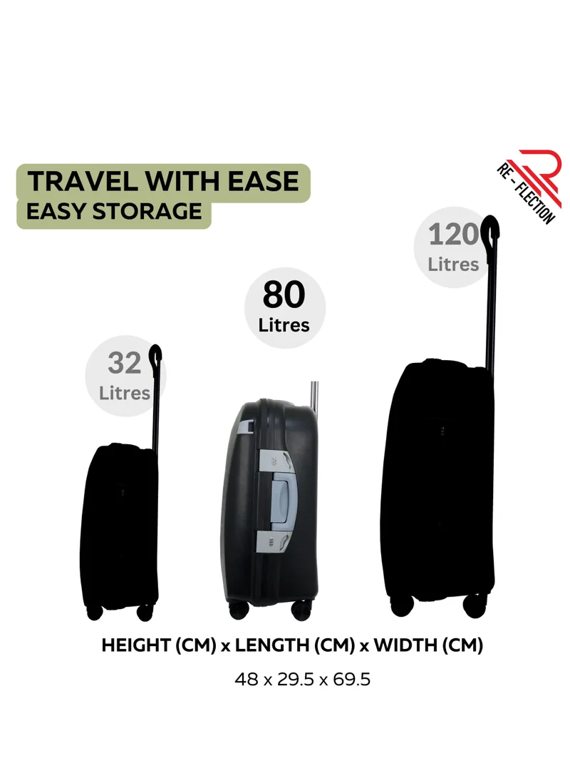 Reflection REFLECTION Hard Luggage, Trolley Bag with PP Plastic Body with Soft 3 Level Adjustable Handle, Black, 69 cm