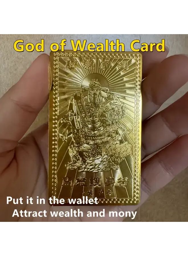 2pcs Golden Metal Wealth Amulet Cards God Of Wealth Blessing Charm For Luck - Image 5
