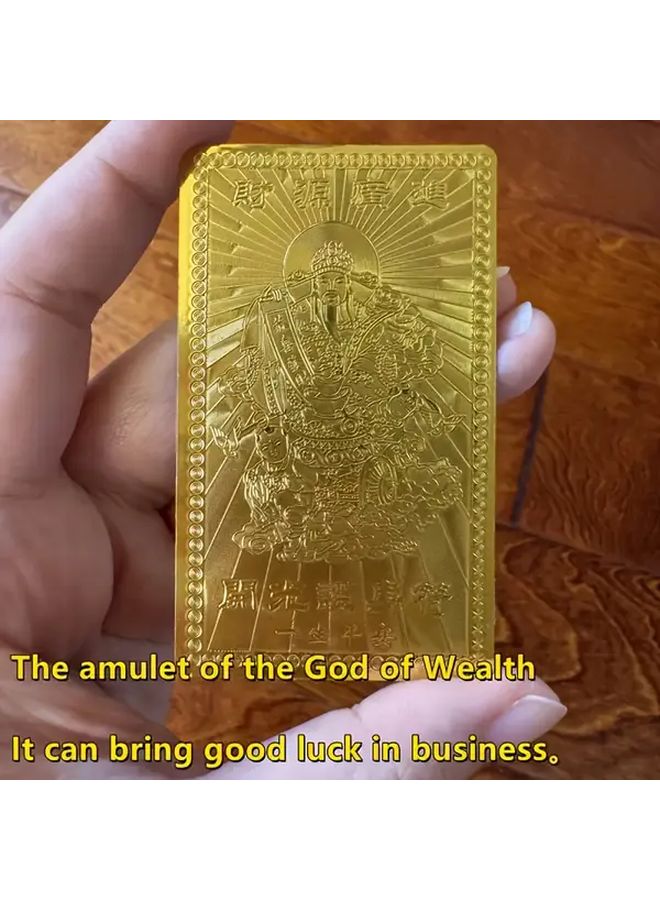 2pcs Golden Metal Wealth Amulet Cards God Of Wealth Blessing Charm For Luck - Image 2