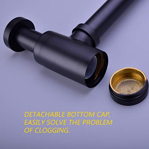 TRUSTMI Bottle P Trap Brass Round 1 1/4 Inch Decorative P-Trap, Adjustable Bathroom Basin Sink Waste Drain Kit, Wall Drainage, Matte Black - Image 5