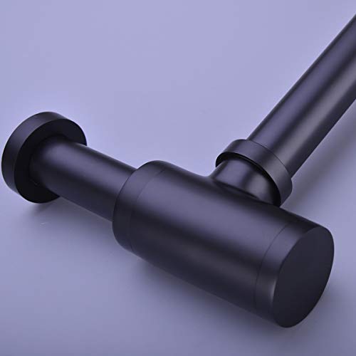 TRUSTMI Bottle P Trap Brass Round 1 1/4 Inch Decorative P-Trap, Adjustable Bathroom Basin Sink Waste Drain Kit, Wall Drainage, Matte Black - Image 4