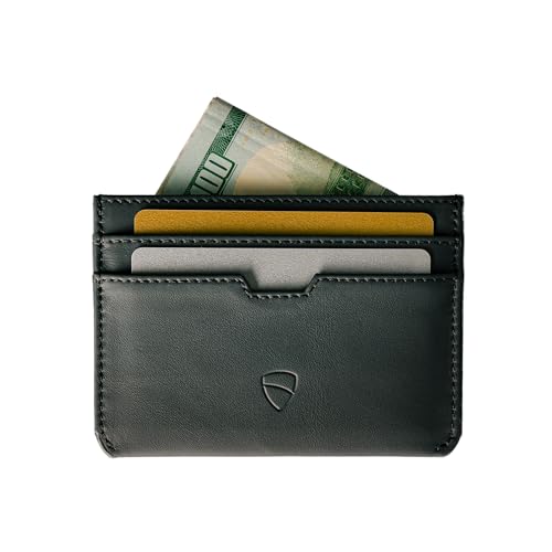 Vaultskin MOORGATE Slim Card Holder - Minimalist Leather Wallet, RFID Blocking Sleeve, Fits Front Pocket, for Men and Women (Jet Black) - Image 1