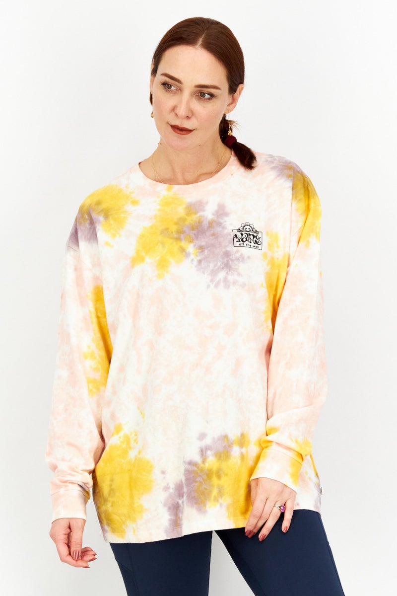 VANS Women Crew Neck Long Sleeves Brand Logo Sweatshirt, Pink Combo - Image 1