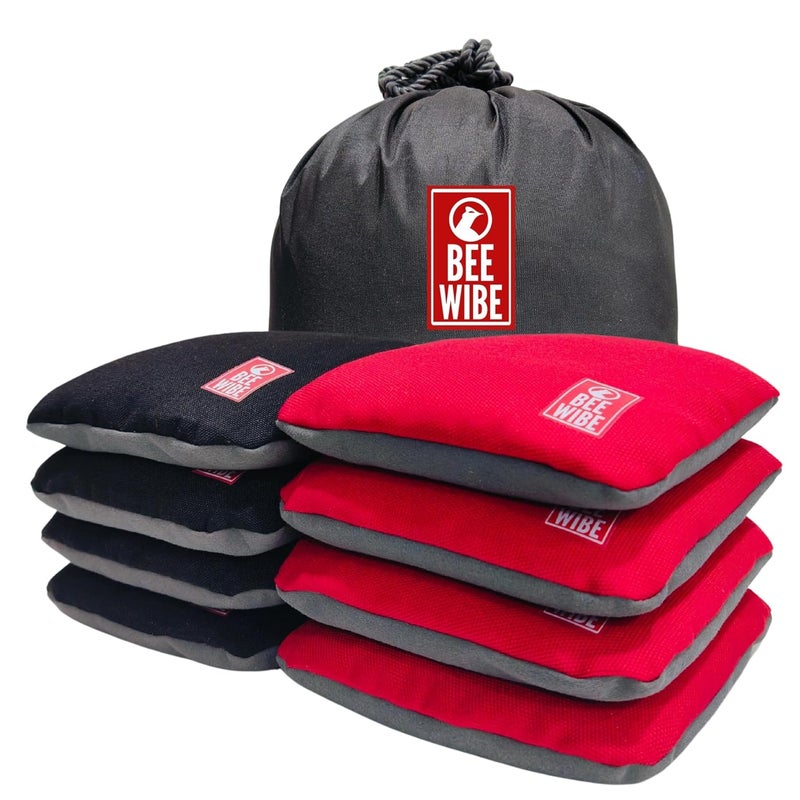 BEEWIBE Set of 8 Official Regulation Cornhole Bags - Dual-Sided, Weather-Resistant Bean Bags for Professional and Casual Play - Includes Convenient Tote Bag (Black/Red) - Image 1