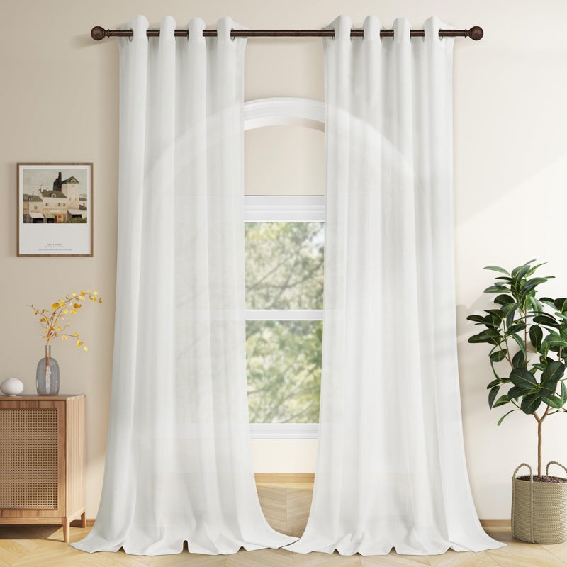 Aersas Off White Linen Curtains 84 Inches Long 2 Panels Set Grommet Semi Sheer Linen Drapes for Bedroom Light Filter Oat Ivory Cream Colored White Cotton Boho Window Curtain for Living Room 84 Inch Length