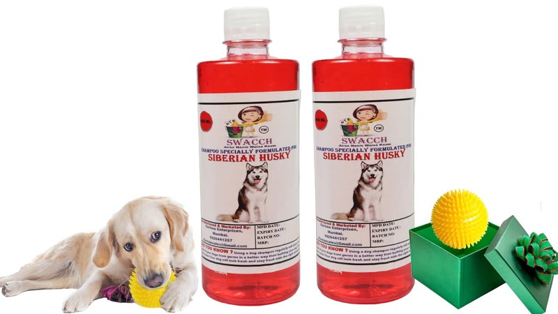 swacch Shampoo | Puppy Safe Shampoo | PH Balanced | Ditch to Itch for Siberian Husky Dog Shampoo 500ml Pack of 2 (Jasmine) + Spike Ball Chew Toy Combo Pack - Image 1
