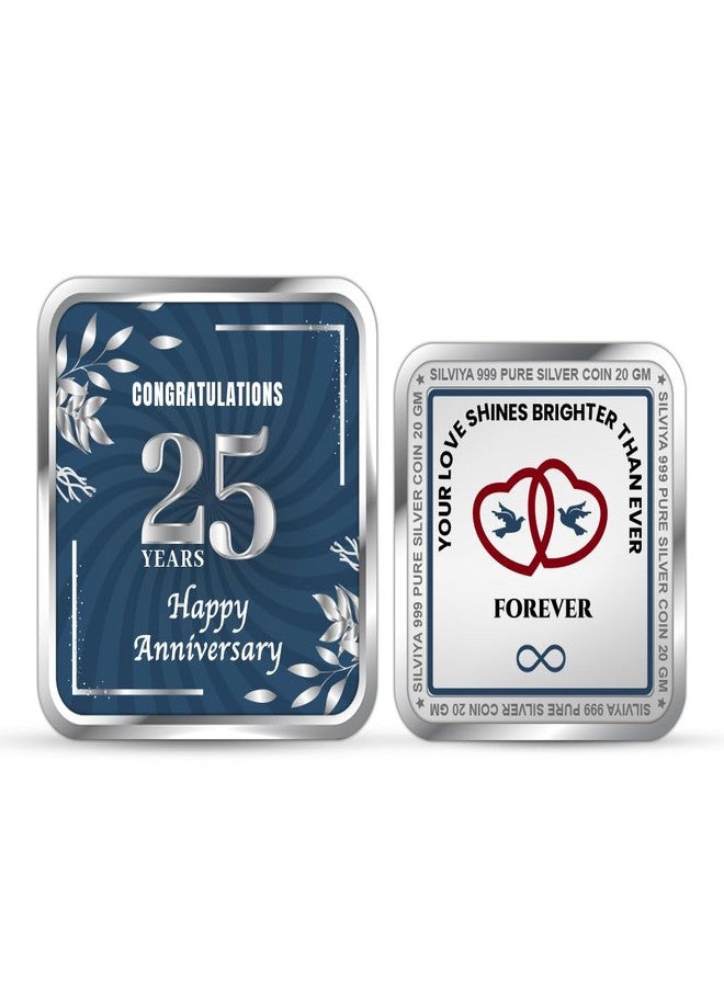 Silviya BIS Hallmarked 999 Pure Silver 25th Anniversary Coin (20g) Square Shape - Memorable Gift - Celebrate 25 Years - Silver Jubilee - With Certificate of Authenticity - Image 1