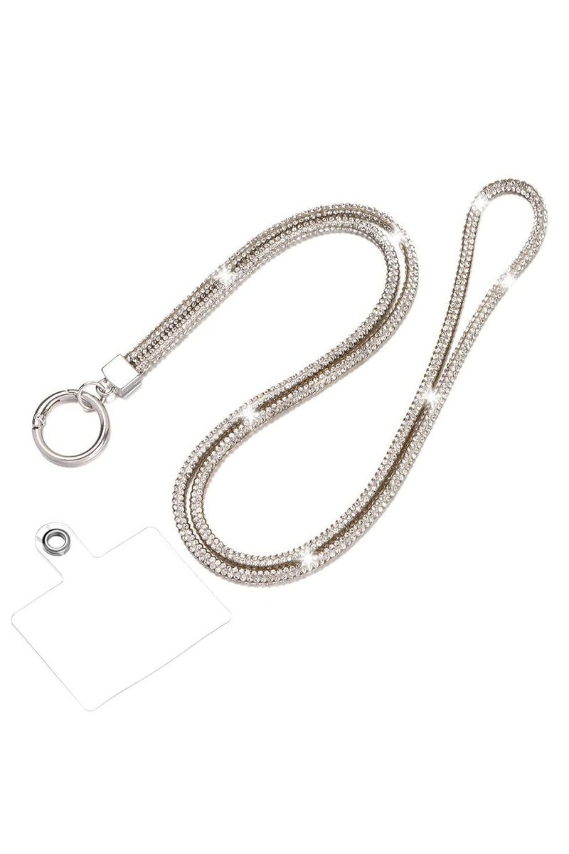 Bling Stones Lanyard Luxury Crystal Stylish Fashion Lanyard for Phones and Headphones. Silver - Image 1