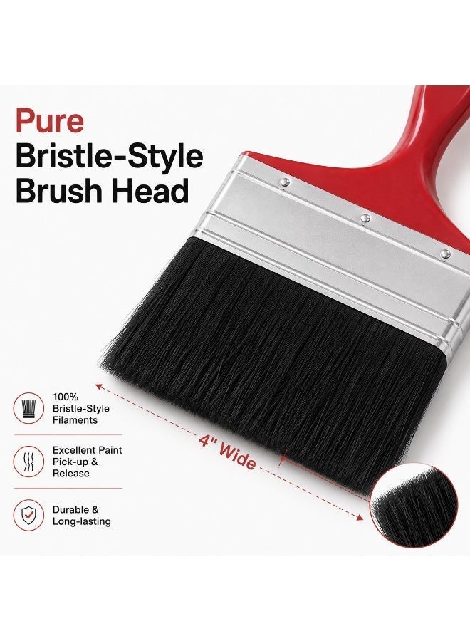4 Inch Black Bristle Paint Brush with Wooden Handle, 100mm Wide Flat Brush for Walls, Furniture, Doors, Varnish, Enamel and DIY Painting - Image 1