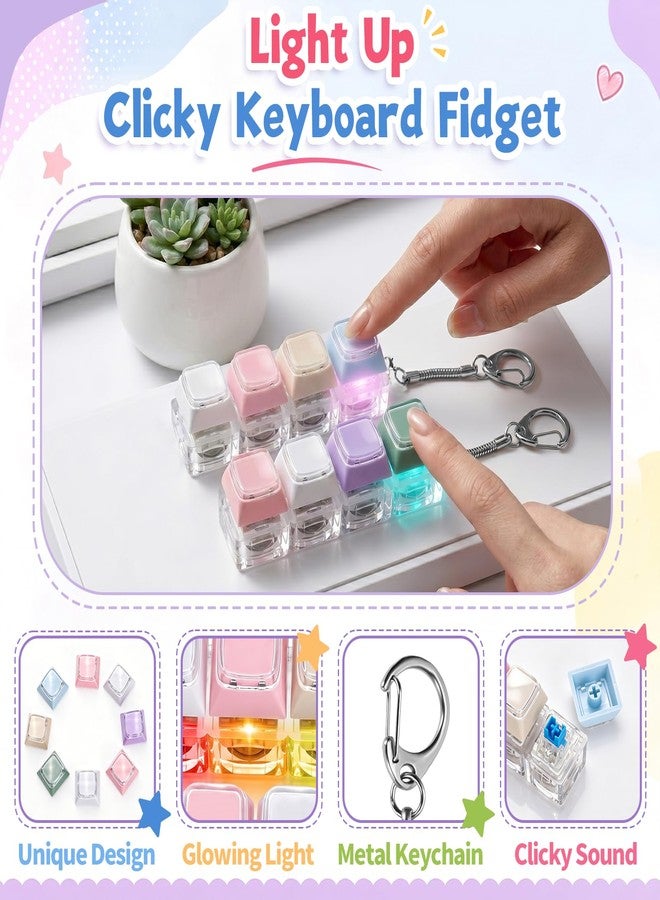 Netholid 2 PCS Macaron Clicky Keyboard Fidget Toys for Adults Light Up Keyboard Clicker Fidget Keychain Stress Relief Toy for ASMR Office Workers (2, Macaron 1) - Image 3