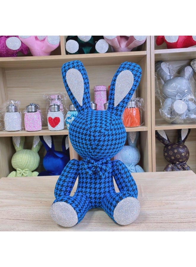 Diamond Rabbit Toy Leather Doll Doll With Drill Doll Leather Rhinestone Car Ornaments Net Red Wholesale-Color:White Lattice [cortex]]-Height:38cm High Diamond Rabbit