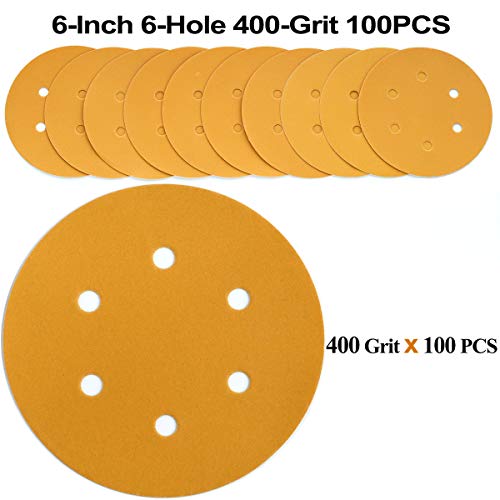 Aiyard 6-Inch 6-Hole Hook and Loop Sanding Discs 400-Grit, Random Orbital Sandpaper for Automotive and Woodworking, 100-Pack - Image 2